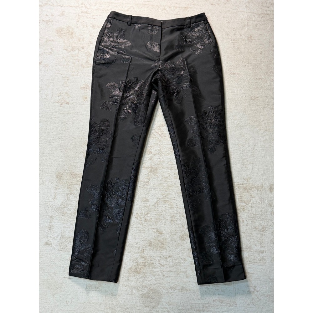 LK Bennett London Lichen Floral Brocade Trousers Black Metallic Dress Pants 6